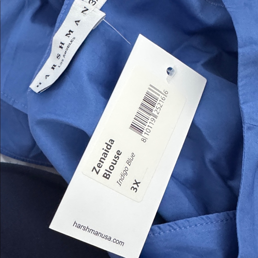 Harshman Plus Size Zenaida Bell-Sleeve Cotton Blouse indigo Blue NWT SZ 3X - Picture 8 of 8